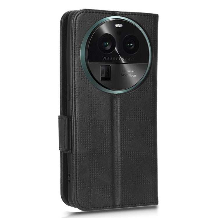 Shockproof PU Leather Phone Case for Oppo Find X6 , Imprinted Triangle Stand Wallet Cover - Black
