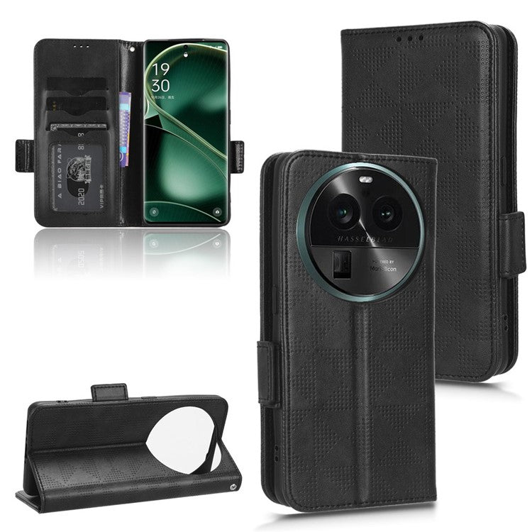 Shockproof PU Leather Phone Case for Oppo Find X6 , Imprinted Triangle Stand Wallet Cover - Black