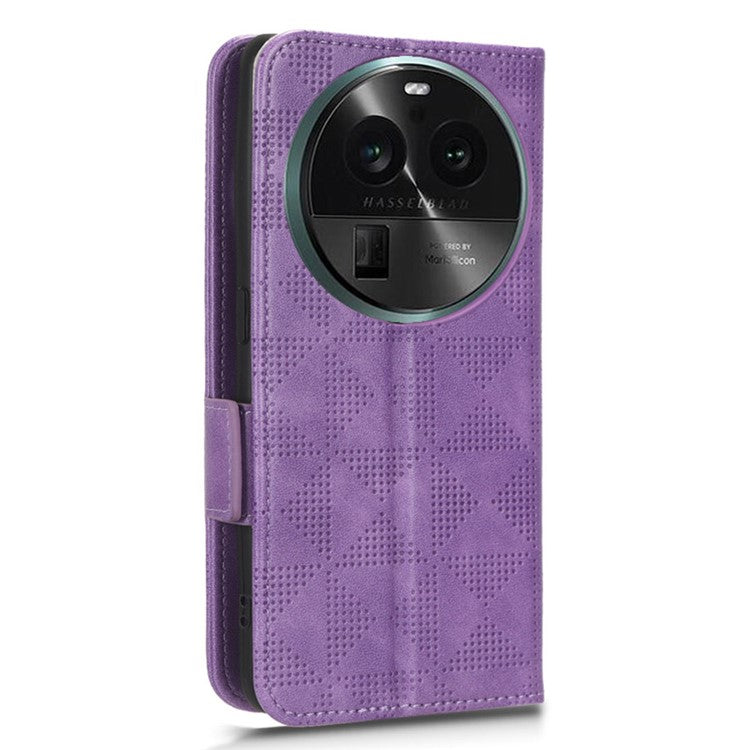 Shockproof PU Leather Phone Case for Oppo Find X6 , Imprinted Triangle Stand Wallet Cover - Purple