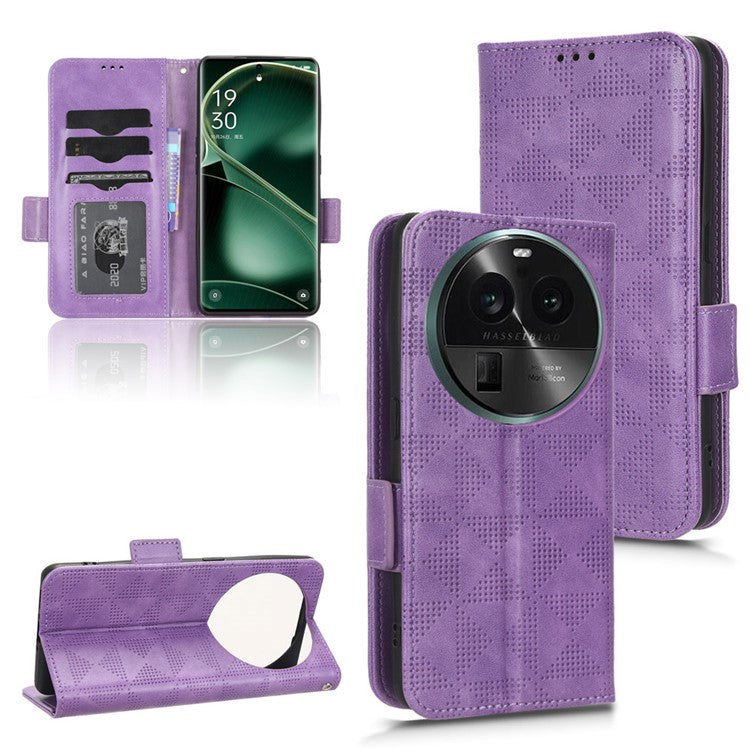 Shockproof PU Leather Phone Case for Oppo Find X6 , Imprinted Triangle Stand Wallet Cover - Purple