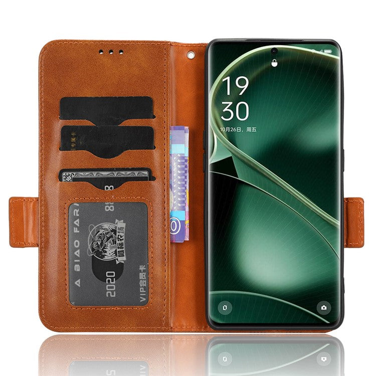 Shockproof PU Leather Phone Case for Oppo Find X6 , Imprinted Triangle Stand Wallet Cover - Brown