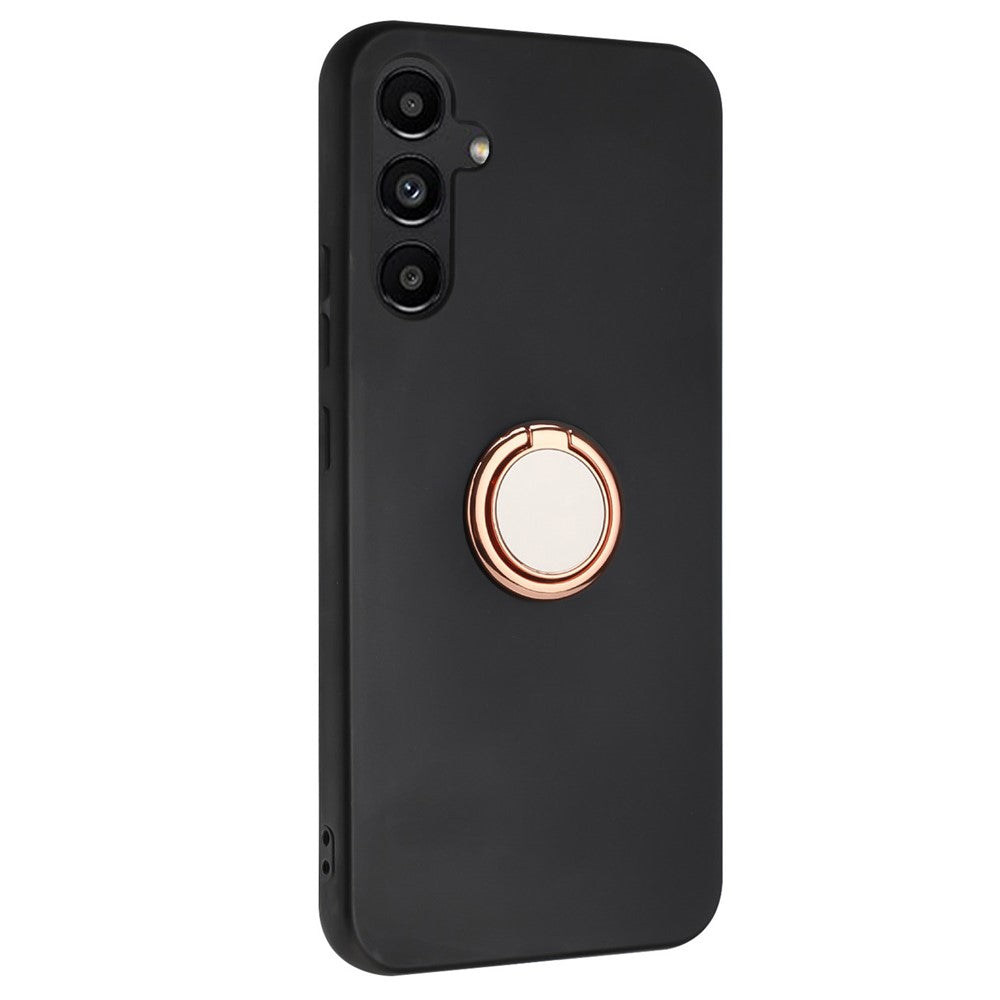 For Samsung Galaxy M14 5G Flexible TPU Back Cover Rotary Ring Kickstand Matte Phone Case - Rose Gold