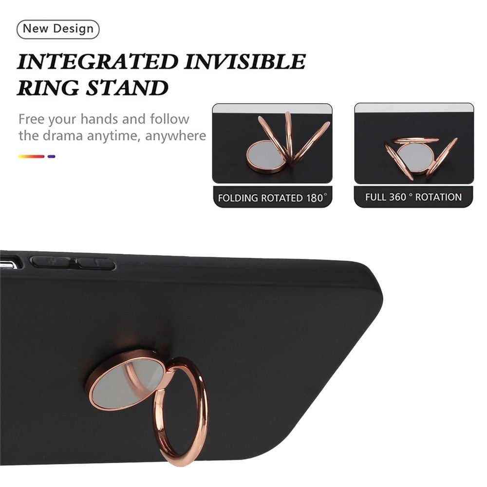 For Samsung Galaxy M14 5G Flexible TPU Back Cover Rotary Ring Kickstand Matte Phone Case - Rose Gold