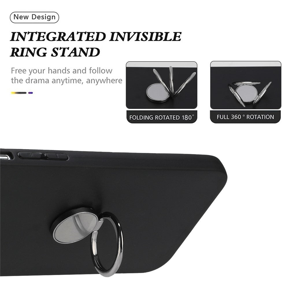 For Samsung Galaxy M14 5G Flexible TPU Back Cover Rotary Ring Kickstand Matte Phone Case - Black