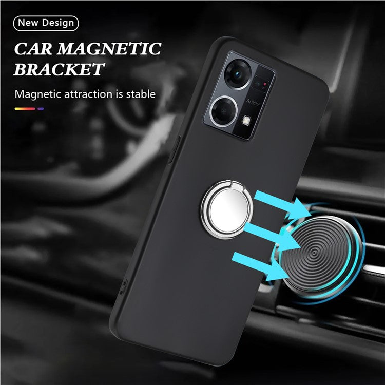 TPU Cover for Oppo Reno7 4G / Reno8 4G Phone Guard Matte Protector Case with Ring Kickstand - Silver
