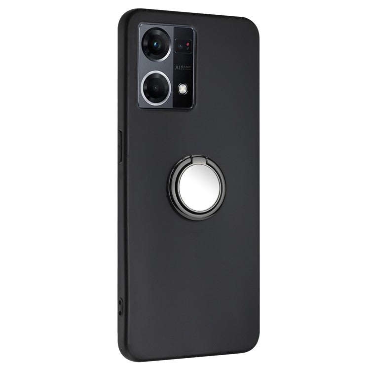 TPU Cover for Oppo Reno7 4G / Reno8 4G Phone Guard Matte Protector Case with Ring Kickstand - Black