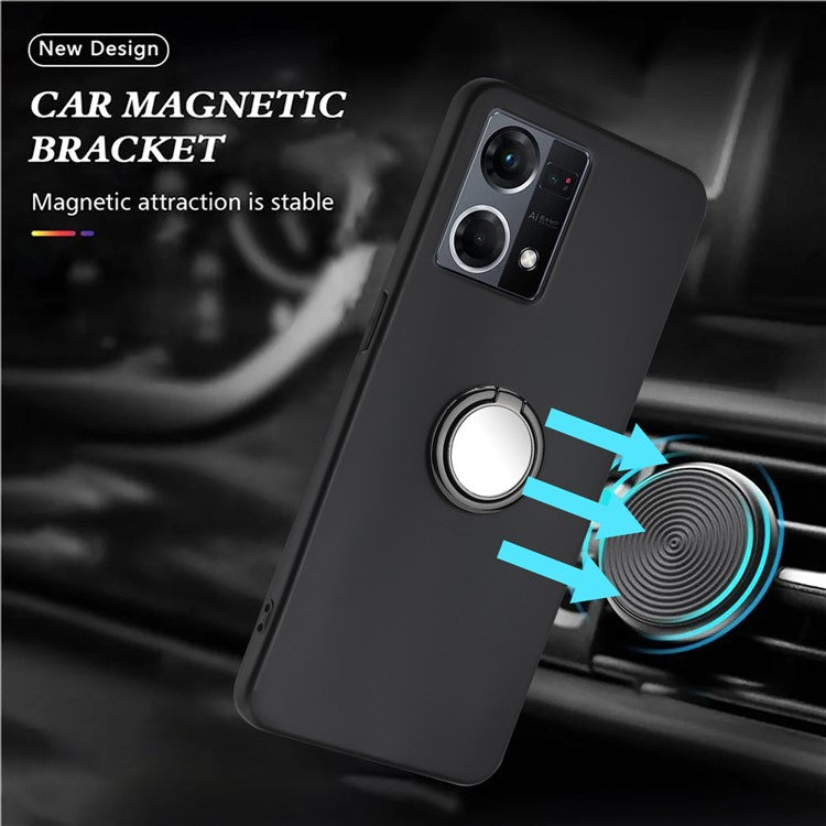 TPU Cover for Oppo Reno7 4G / Reno8 4G Phone Guard Matte Protector Case with Ring Kickstand - Black