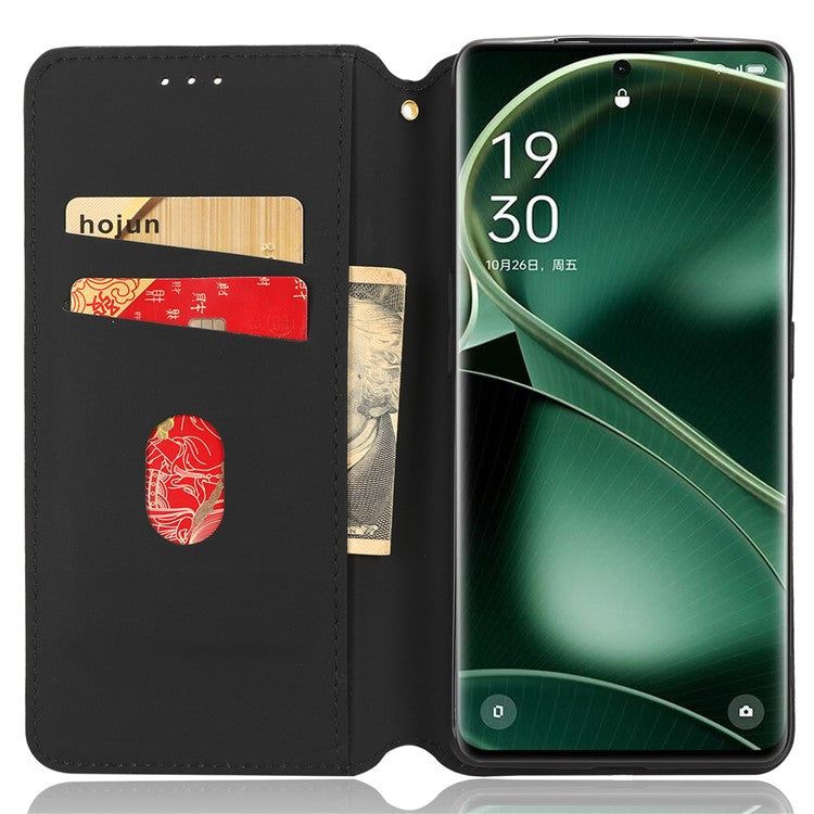 Wallet Case for Oppo Find X6 Imprinted Rhombus Pattern PU Leather+TPU Stand Phone Cover - Silver