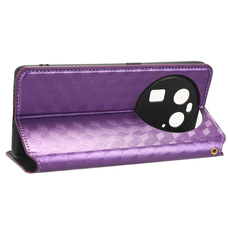 Wallet Case for Oppo Find X6 Imprinted Rhombus Pattern PU Leather+TPU Stand Phone Cover - Purple