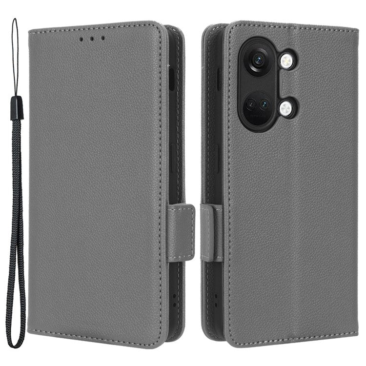PU Leather Case for OnePlus Nord 3 5G / Ace 2V Litchi Texture Folio Flip Wallet Stand Phone Cover - Grey