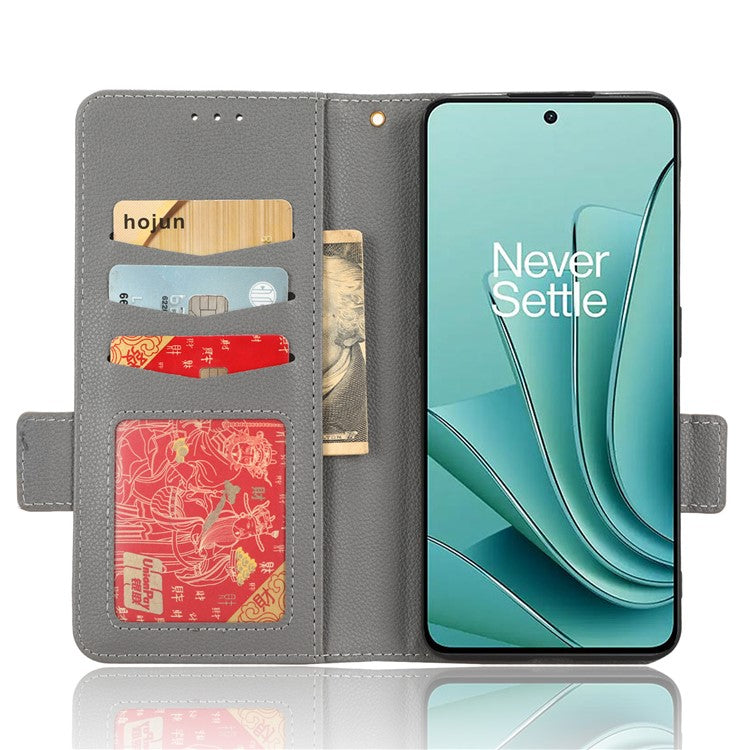 PU Leather Case for OnePlus Nord 3 5G / Ace 2V Litchi Texture Folio Flip Wallet Stand Phone Cover - Grey