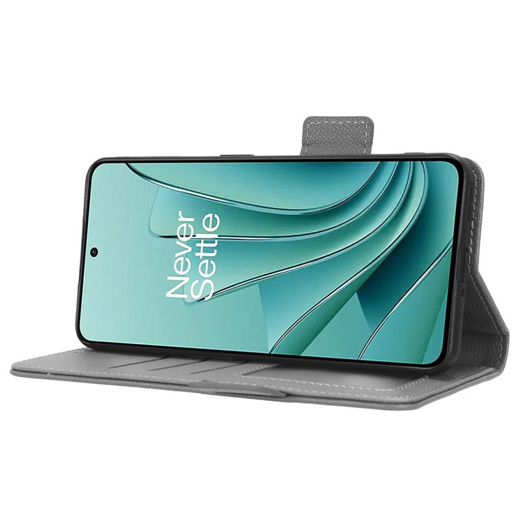 PU Leather Case for OnePlus Nord 3 5G / Ace 2V Litchi Texture Folio Flip Wallet Stand Phone Cover - Grey