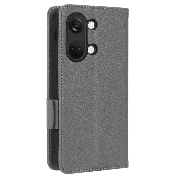 PU Leather Case for OnePlus Nord 3 5G / Ace 2V Litchi Texture Folio Flip Wallet Stand Phone Cover - Grey