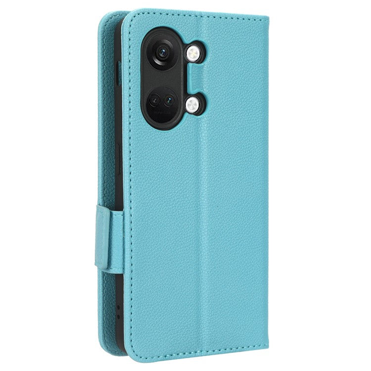 PU Leather Case for OnePlus Nord 3 5G / Ace 2V Litchi Texture Folio Flip Wallet Stand Phone Cover - Baby Blue