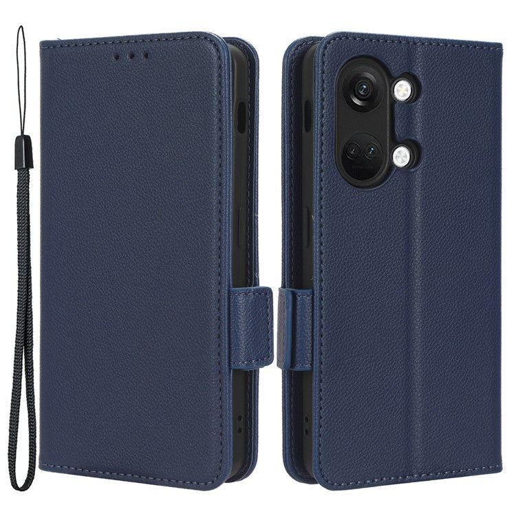 PU Leather Case for OnePlus Nord 3 5G / Ace 2V Litchi Texture Folio Flip Wallet Stand Phone Cover - Dark Blue