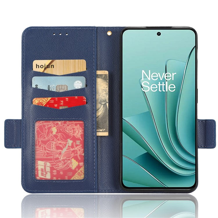 PU Leather Case for OnePlus Nord 3 5G / Ace 2V Litchi Texture Folio Flip Wallet Stand Phone Cover - Dark Blue