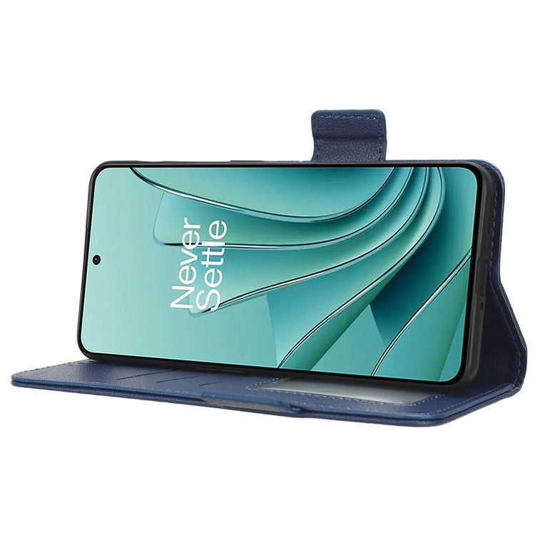 PU Leather Case for OnePlus Nord 3 5G / Ace 2V Litchi Texture Folio Flip Wallet Stand Phone Cover - Dark Blue