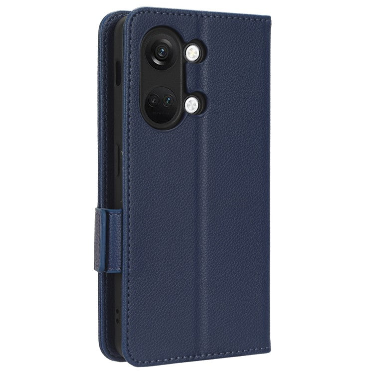 PU Leather Case for OnePlus Nord 3 5G / Ace 2V Litchi Texture Folio Flip Wallet Stand Phone Cover - Dark Blue