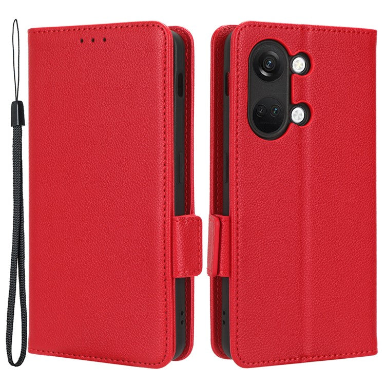 PU Leather Case for OnePlus Nord 3 5G / Ace 2V Litchi Texture Folio Flip Wallet Stand Phone Cover - Red