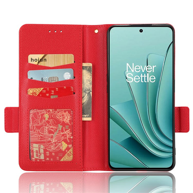 PU Leather Case for OnePlus Nord 3 5G / Ace 2V Litchi Texture Folio Flip Wallet Stand Phone Cover - Red