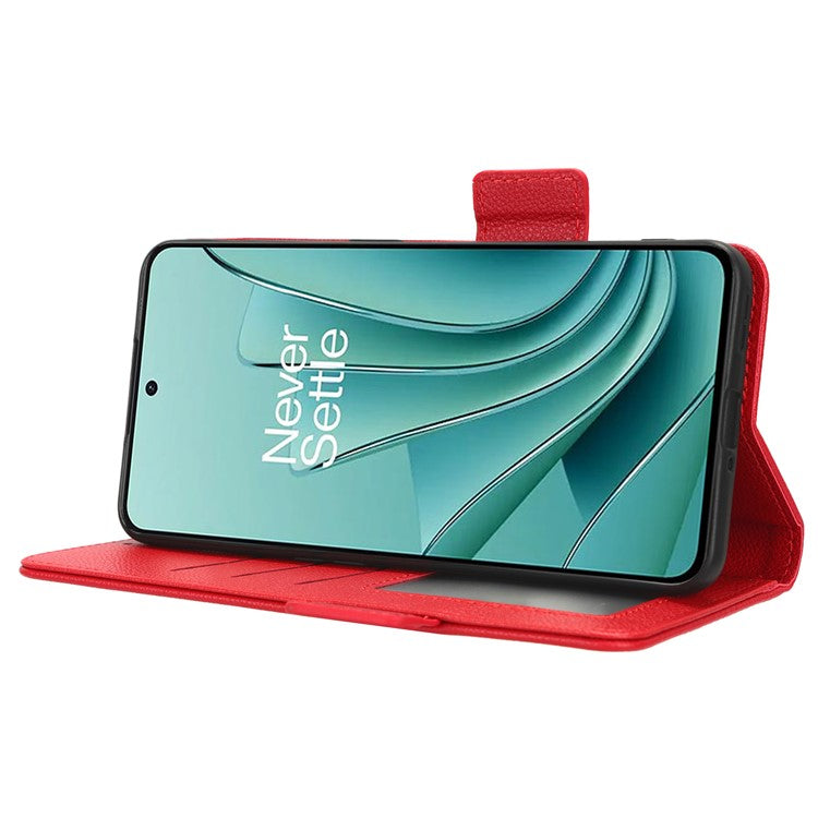 PU Leather Case for OnePlus Nord 3 5G / Ace 2V Litchi Texture Folio Flip Wallet Stand Phone Cover - Red