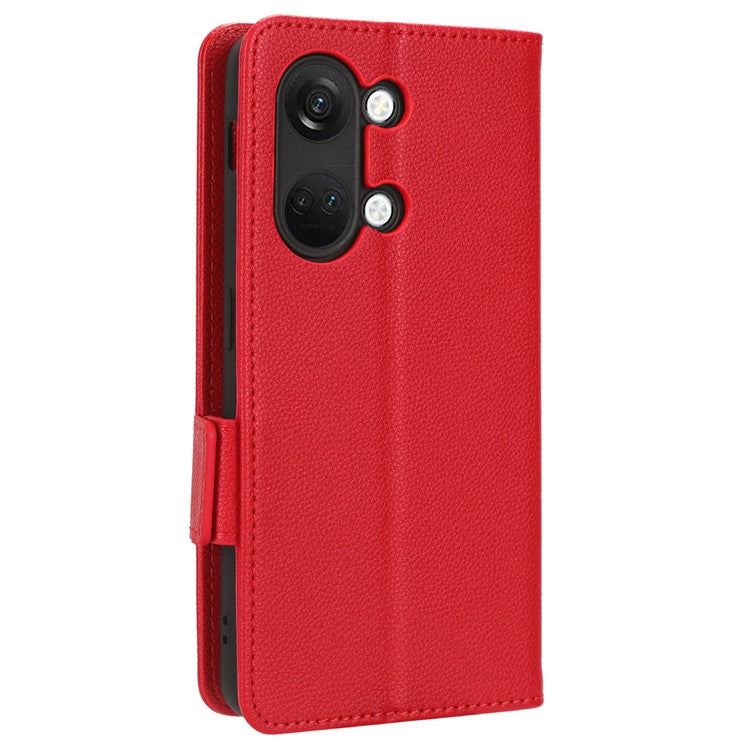 PU Leather Case for OnePlus Nord 3 5G / Ace 2V Litchi Texture Folio Flip Wallet Stand Phone Cover - Red