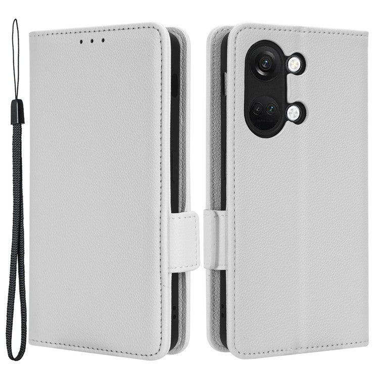 PU Leather Case for OnePlus Nord 3 5G / Ace 2V Litchi Texture Folio Flip Wallet Stand Phone Cover - White