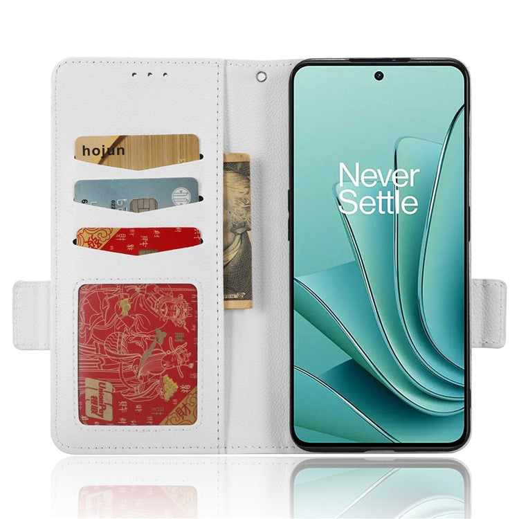 PU Leather Case for OnePlus Nord 3 5G / Ace 2V Litchi Texture Folio Flip Wallet Stand Phone Cover - White