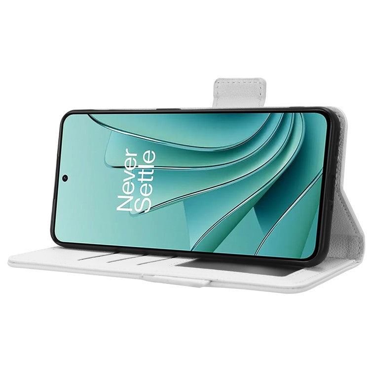 PU Leather Case for OnePlus Nord 3 5G / Ace 2V Litchi Texture Folio Flip Wallet Stand Phone Cover - White