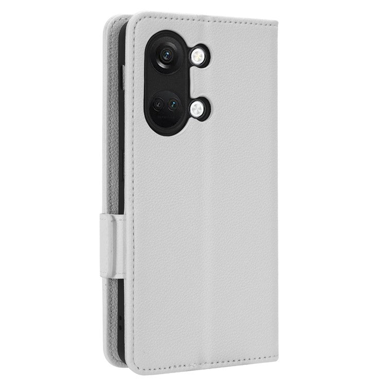 PU Leather Case for OnePlus Nord 3 5G / Ace 2V Litchi Texture Folio Flip Wallet Stand Phone Cover - White