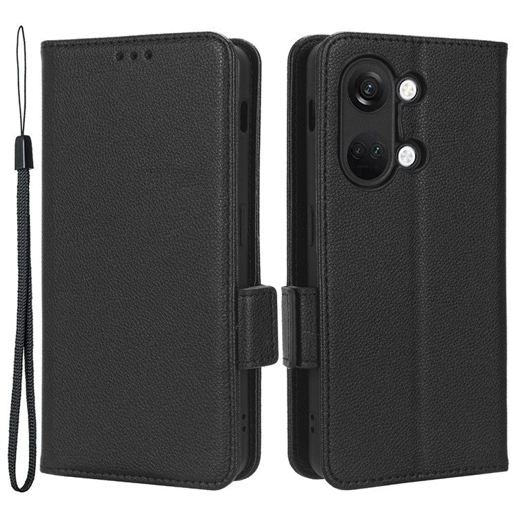PU Leather Case for OnePlus Nord 3 5G / Ace 2V Litchi Texture Folio Flip Wallet Stand Phone Cover - Black
