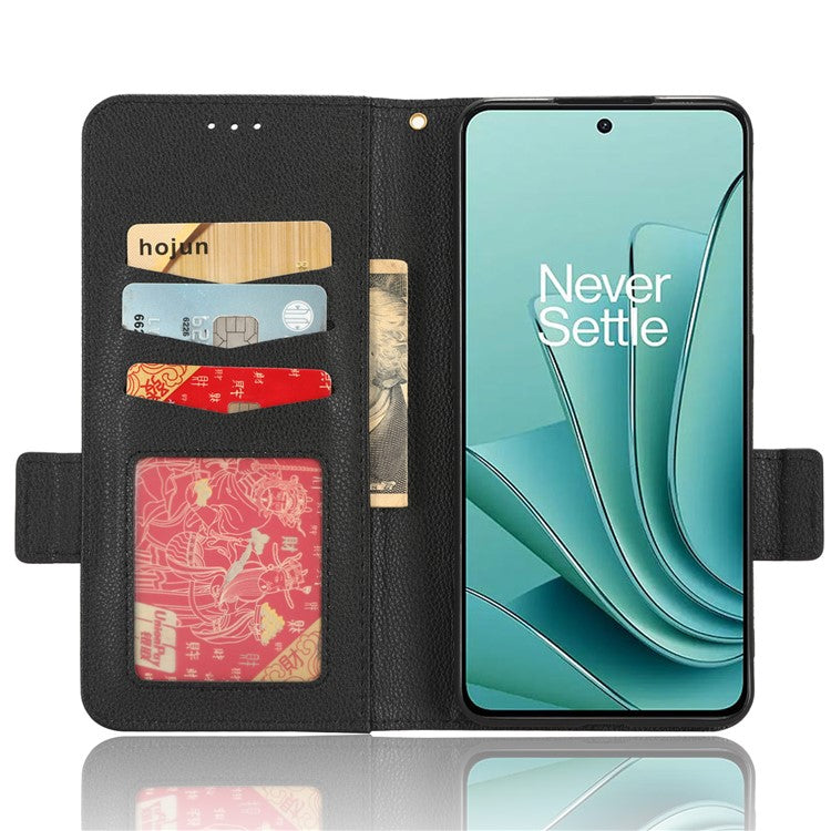 PU Leather Case for OnePlus Nord 3 5G / Ace 2V Litchi Texture Folio Flip Wallet Stand Phone Cover - Black