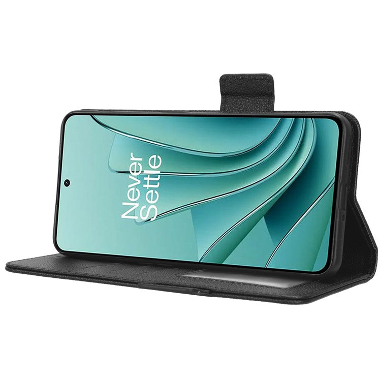 PU Leather Case for OnePlus Nord 3 5G / Ace 2V Litchi Texture Folio Flip Wallet Stand Phone Cover - Black