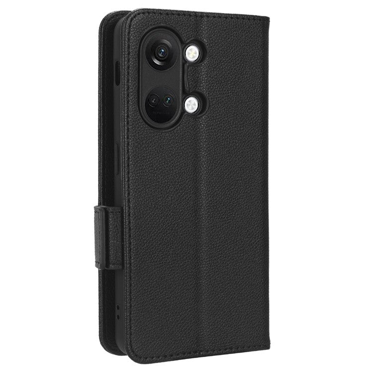 PU Leather Case for OnePlus Nord 3 5G / Ace 2V Litchi Texture Folio Flip Wallet Stand Phone Cover - Black