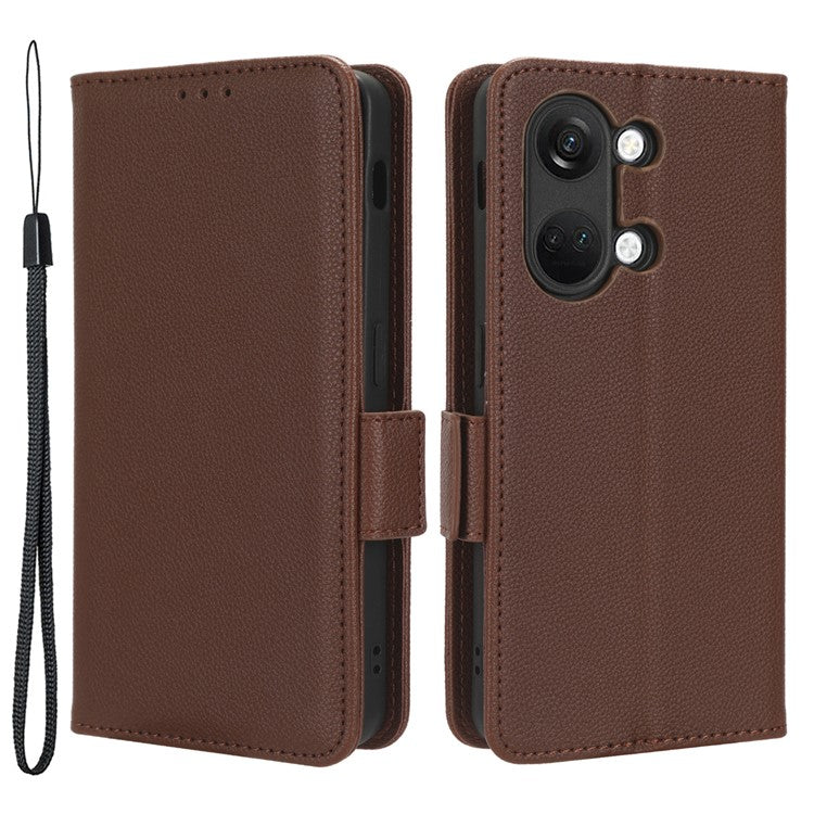 PU Leather Case for OnePlus Nord 3 5G / Ace 2V Litchi Texture Folio Flip Wallet Stand Phone Cover - Brown