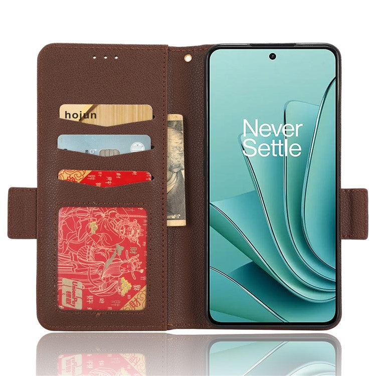 PU Leather Case for OnePlus Nord 3 5G / Ace 2V Litchi Texture Folio Flip Wallet Stand Phone Cover - Brown