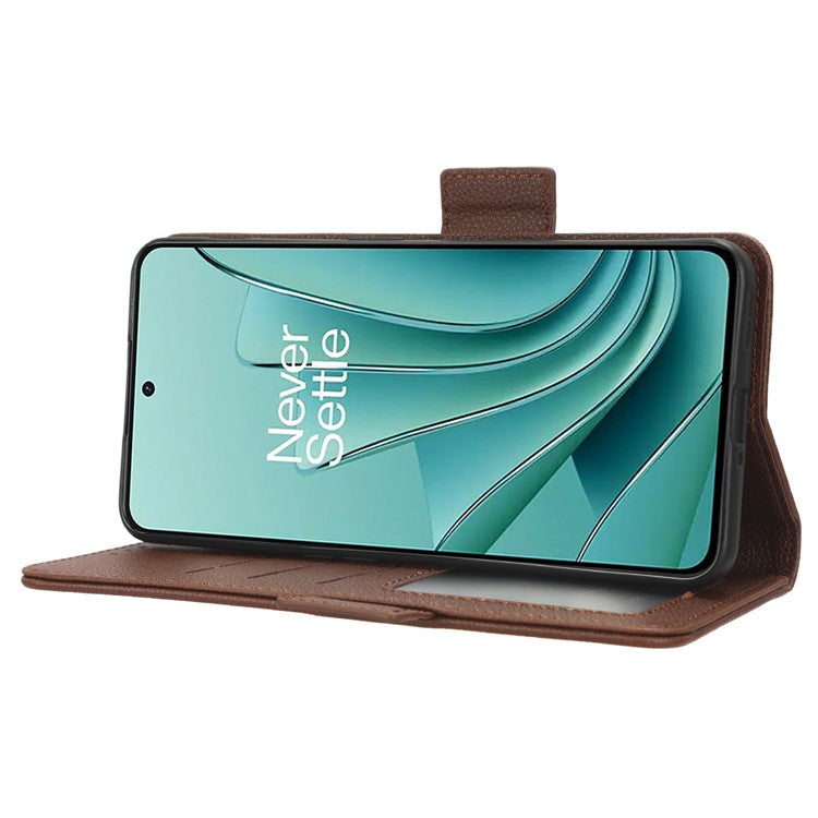 PU Leather Case for OnePlus Nord 3 5G / Ace 2V Litchi Texture Folio Flip Wallet Stand Phone Cover - Brown