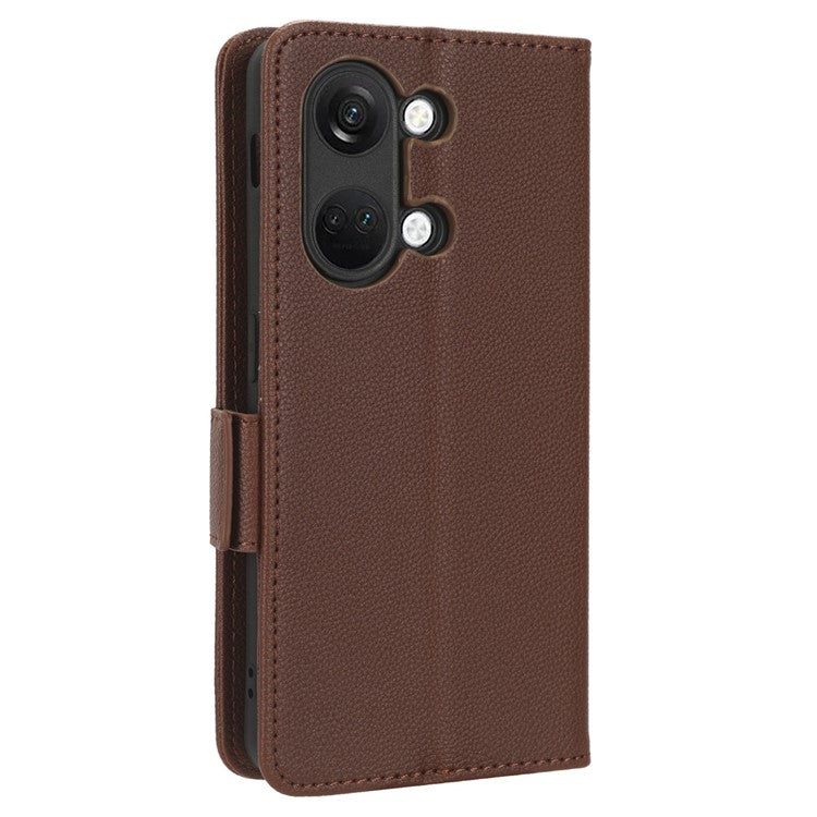 PU Leather Case for OnePlus Nord 3 5G / Ace 2V Litchi Texture Folio Flip Wallet Stand Phone Cover - Brown