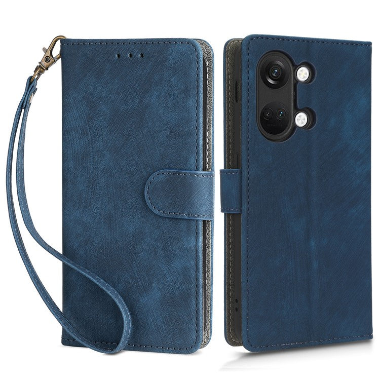For OnePlus Nord 3 5G / Ace 2V Cell Phone Stand Case PU Leather RFID Blocking Wallet Cover with Strap - Blue