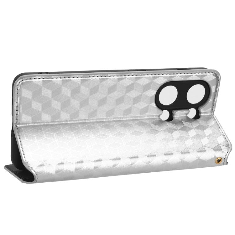 For OnePlus Nord 3 5G / Ace 2V Imprinted Rhombus Pattern PU Leather Phone Cover Stand Phone Wallet Case - Silver