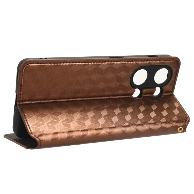 For OnePlus Nord 3 5G / Ace 2V Imprinted Rhombus Pattern PU Leather Phone Cover Stand Phone Wallet Case - Brown