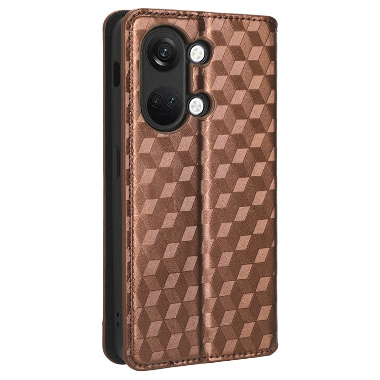 For OnePlus Nord 3 5G / Ace 2V Imprinted Rhombus Pattern PU Leather Phone Cover Stand Phone Wallet Case - Brown