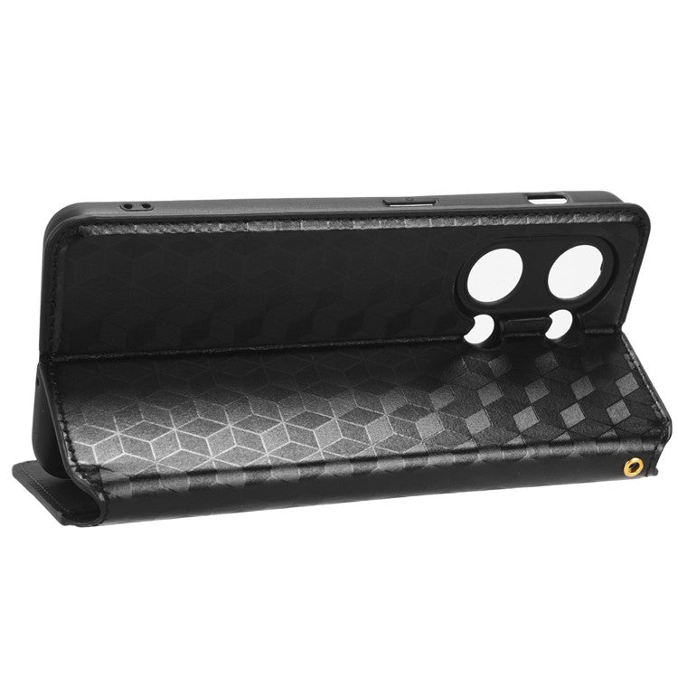 For OnePlus Nord 3 5G / Ace 2V Imprinted Rhombus Pattern PU Leather Phone Cover Stand Phone Wallet Case - Black