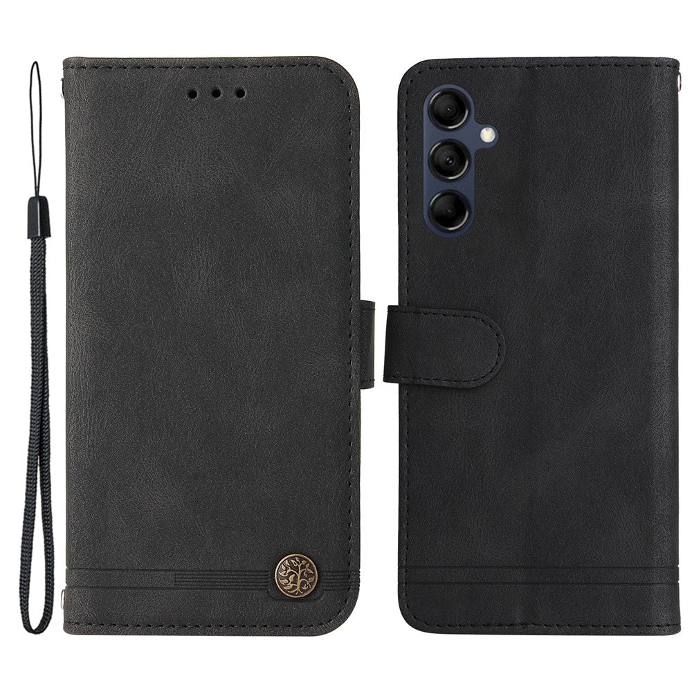 For Samsung Galaxy M14 5G Leather Wallet Cases Skin Touch Phone Cover Stand with Strap - Black
