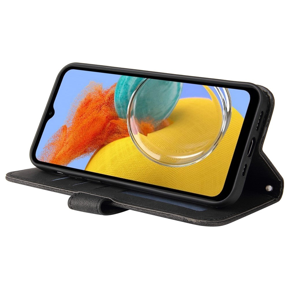 For Samsung Galaxy M14 5G Leather Wallet Cases Skin Touch Phone Cover Stand with Strap - Black