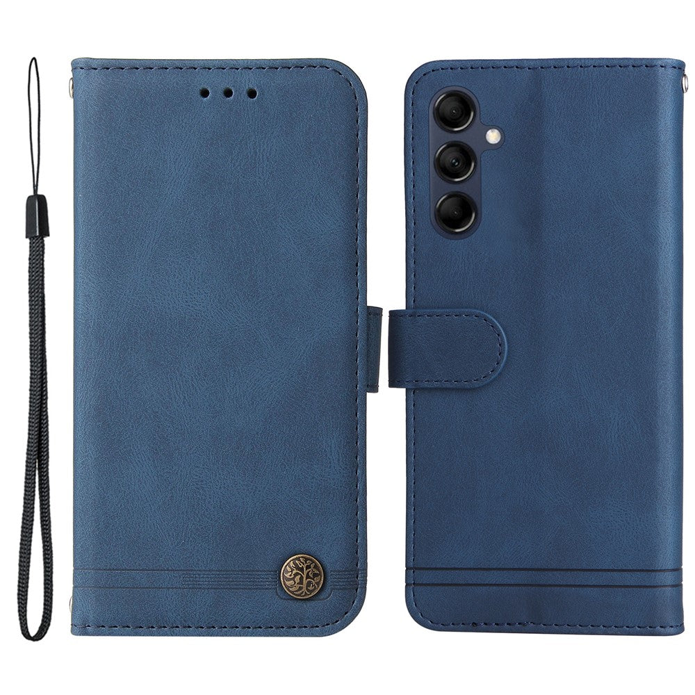 For Samsung Galaxy M14 5G Leather Wallet Cases Skin Touch Phone Cover Stand with Strap - Blue