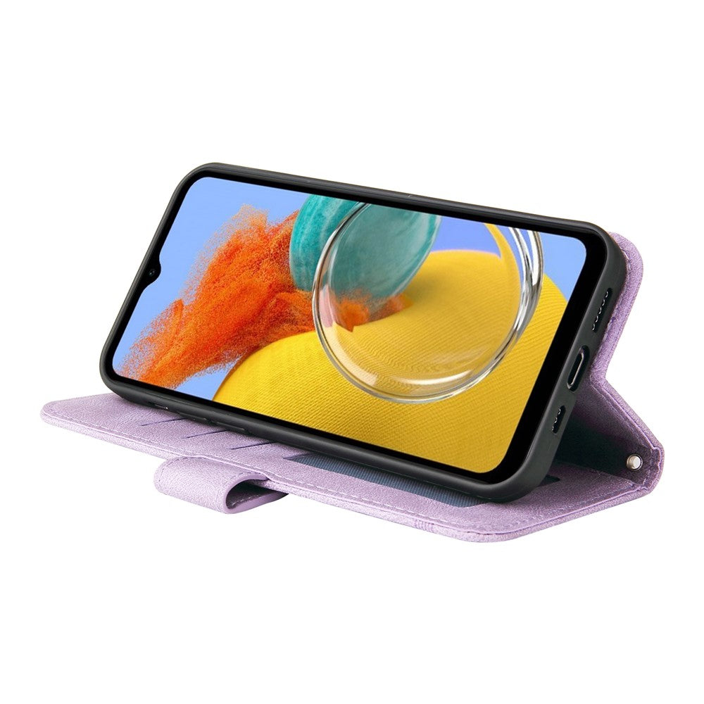 For Samsung Galaxy M14 5G Leather Wallet Cases Skin Touch Phone Cover Stand with Strap - Purple