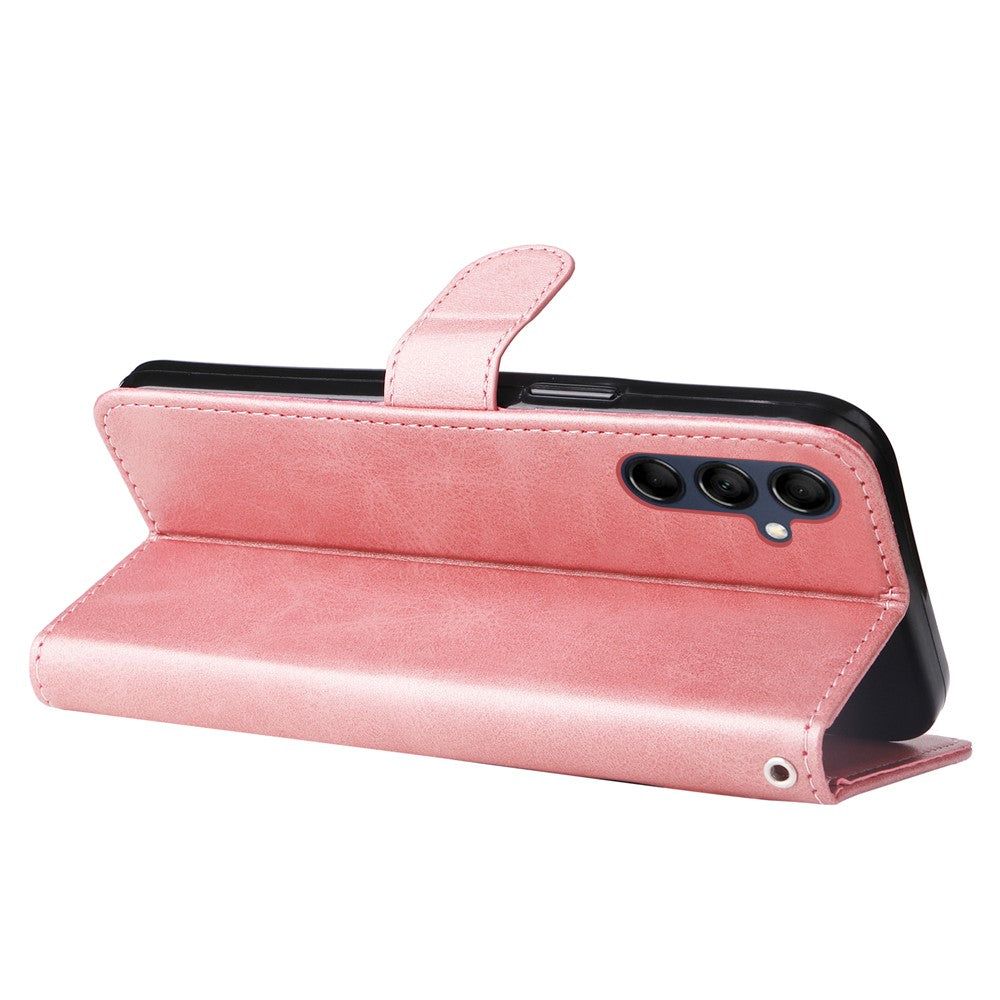 For Samsung Galaxy M14 5G PU Leather Case Zipper Pocket Calf Texture Stand Wallet Phone Cover - Pink
