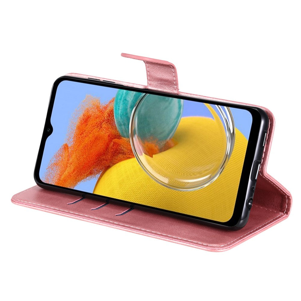 For Samsung Galaxy M14 5G PU Leather Case Zipper Pocket Calf Texture Stand Wallet Phone Cover - Pink