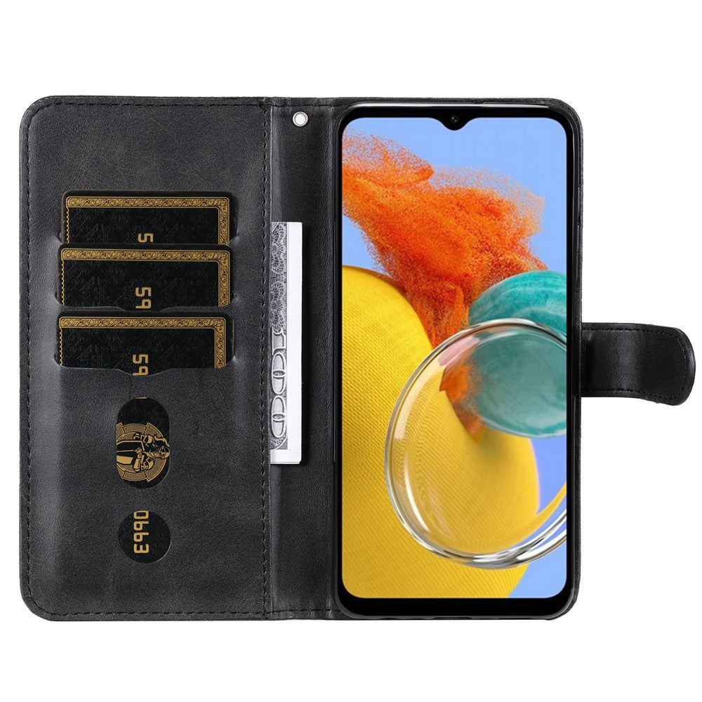 For Samsung Galaxy M14 5G PU Leather Case Zipper Pocket Calf Texture Stand Wallet Phone Cover - Black